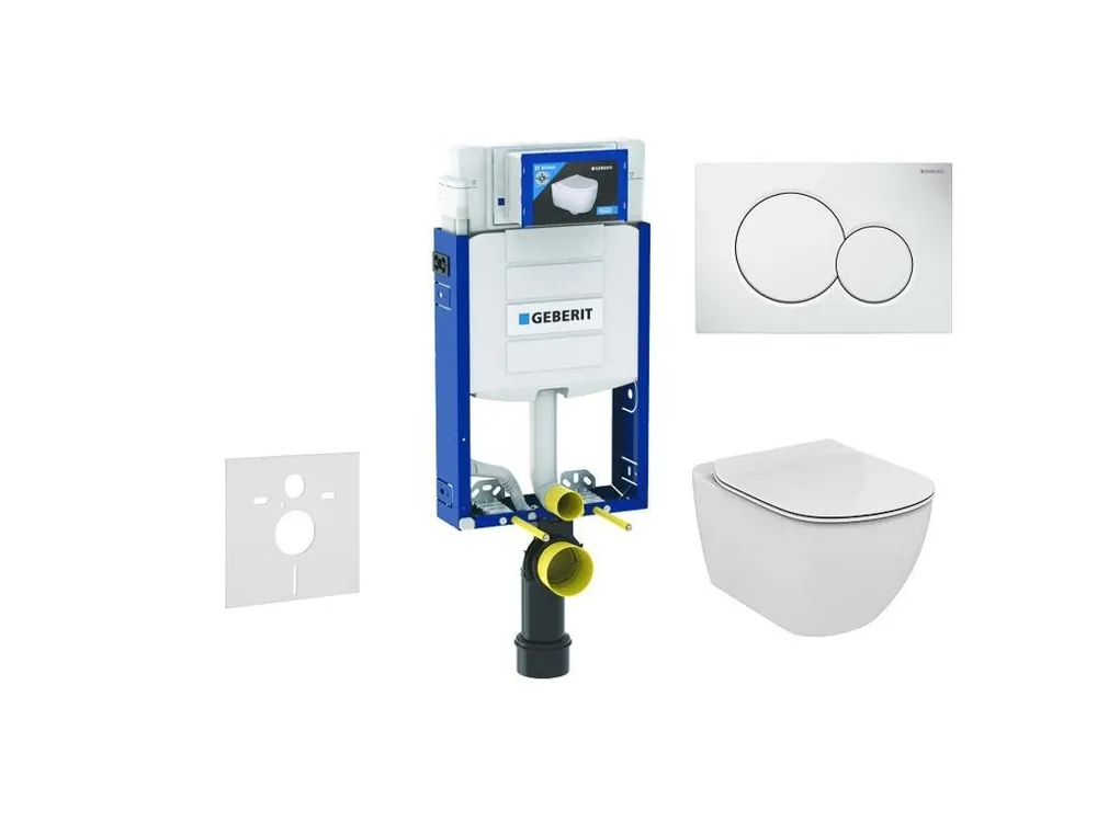 Must-Have Geberit Kombifix Set předstěnové instalace, klozetu a sedátka Ideal Standard, tlačítka Sigma01, Aquablade, SoftClose, lesklý chrom 110.302.00.5 NU1