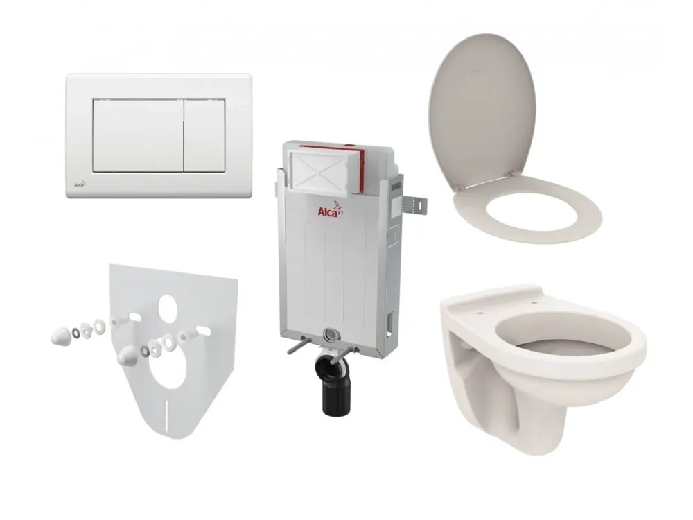 Zlevněný Alcaplast Renovmodul set na zazdění s bílým tlačítkem, klozet a sedátko Ideal Standard, thermoplast, AM115/1000.SET.1