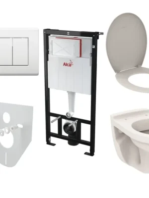 Snelle Levering Alcaplast Sádromodul set do sádrokartonu s bílým tlačítkem, klozet a sedátko Ideal Standard, thermoplast, AM101/1120.SET.1