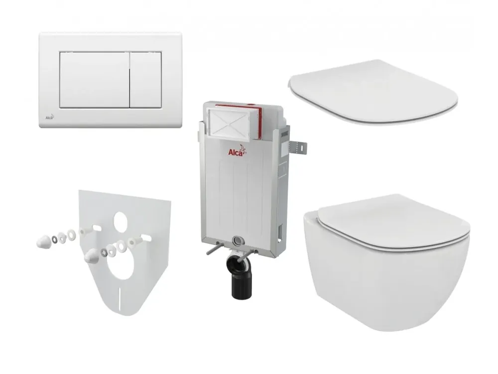 Alcaplast Renovmodul set na zazdění s bílým tlačítkem, klozet a sedátko Ideal Standard, hluboké splachování, AM115/1000.SET.3 Op = Op