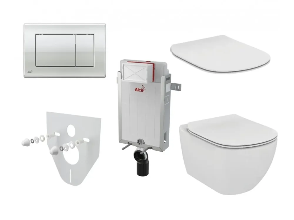 Alcaplast Renovmodul set na zazdění s chromovým tlačítkem, klozet a sedátko Ideal Standard, hluboké splachování, AM115/1000.SET.4 Shop Nu