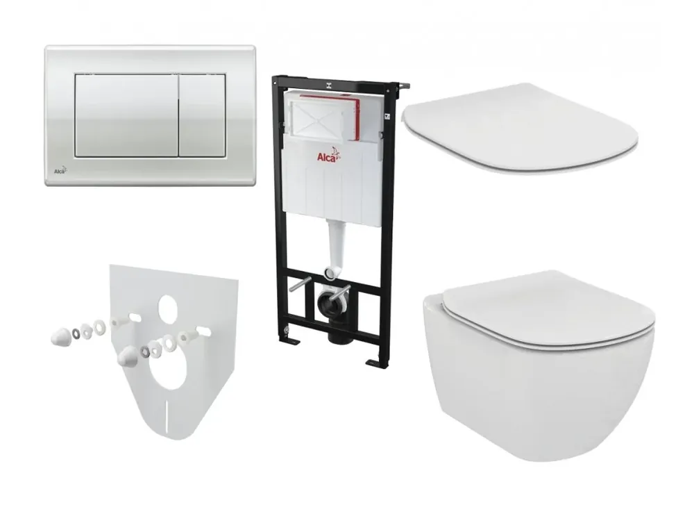 Alcaplast Sádromodul set do sádrokartonu s chromový tlačítkem, klozet a sedátko Ideal Standard, hluboké splachování, AM101/1120.SET.4 Koop Online