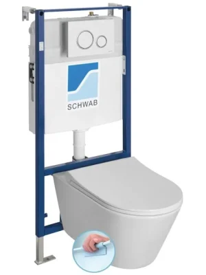 AVVA závěsné WC Rimless s podomítkovou nádržkou a tlačítkem Schwab, bílá Výhodná Nabídka