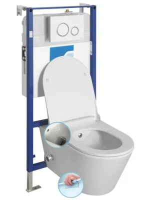 Závěsné WC AVVA CLEANWASH , integr. baterie a bidet. sprška s podomítkovou nádržkou a tlačítkem Schwab, bílá Omezené Množství