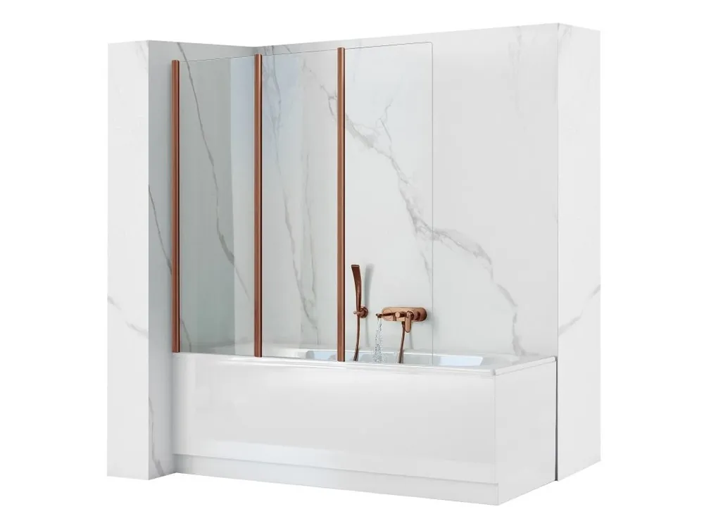 Premium Skládací vanová zástěna REA AGAT-3 120 Brush Copper