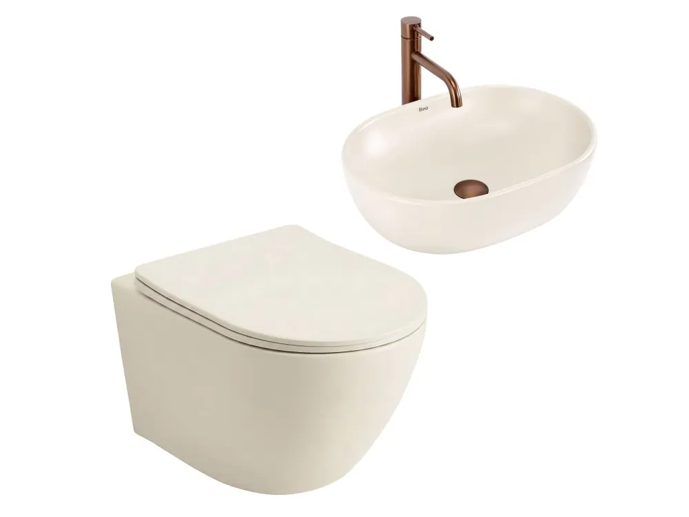 Sada Závěsné WC Focus + Umyvadlo na Desku Rea Focus Creme Betaalbaar