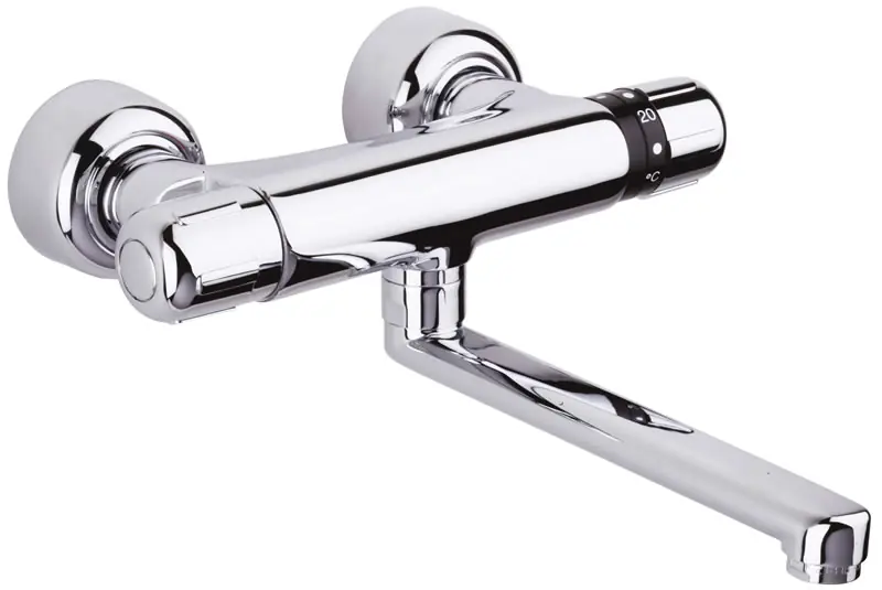 Termostatická dřezová nástěnná baterie, ploché ústí 200 mm (T5003B) Levný