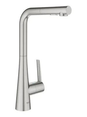 Zedra - páková dřezová baterie, vytahovací sprška, Supersteel (32553DC2) Koop Online