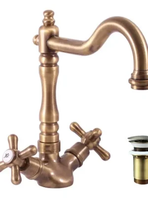 Beperkt Aanbod Morava stará mosaz Vodovodní baterie umyvadlová, s výpustí, ručka 1 (MK121.0/8SM)