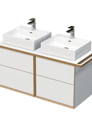 Alleen Vandaag OXO multi - skříňka 120 cm s 2 umyvadly na desku, 4 zásuvky, držák na ručník vpravo, závěsná (OXO MULTI 120D 4Z KDP)