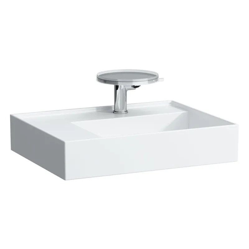 Kartell by Laufen - umyvadlo 60x46, odkládací plocha vlevo, broušená spodní část, otvor pro baterii, se skrytým odpadem (H8183350001111) Direct Beschikbaar