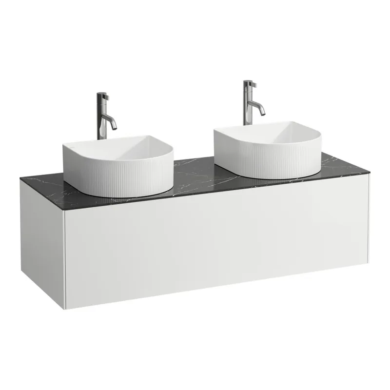 Superprijs Sonar - skříňka 118x45 pod umyvadlovou mísu, 2 výřezy, 1 otvor pro baterii, 1 zásuvka, bílá mat a nero marquina (H4054280341431)